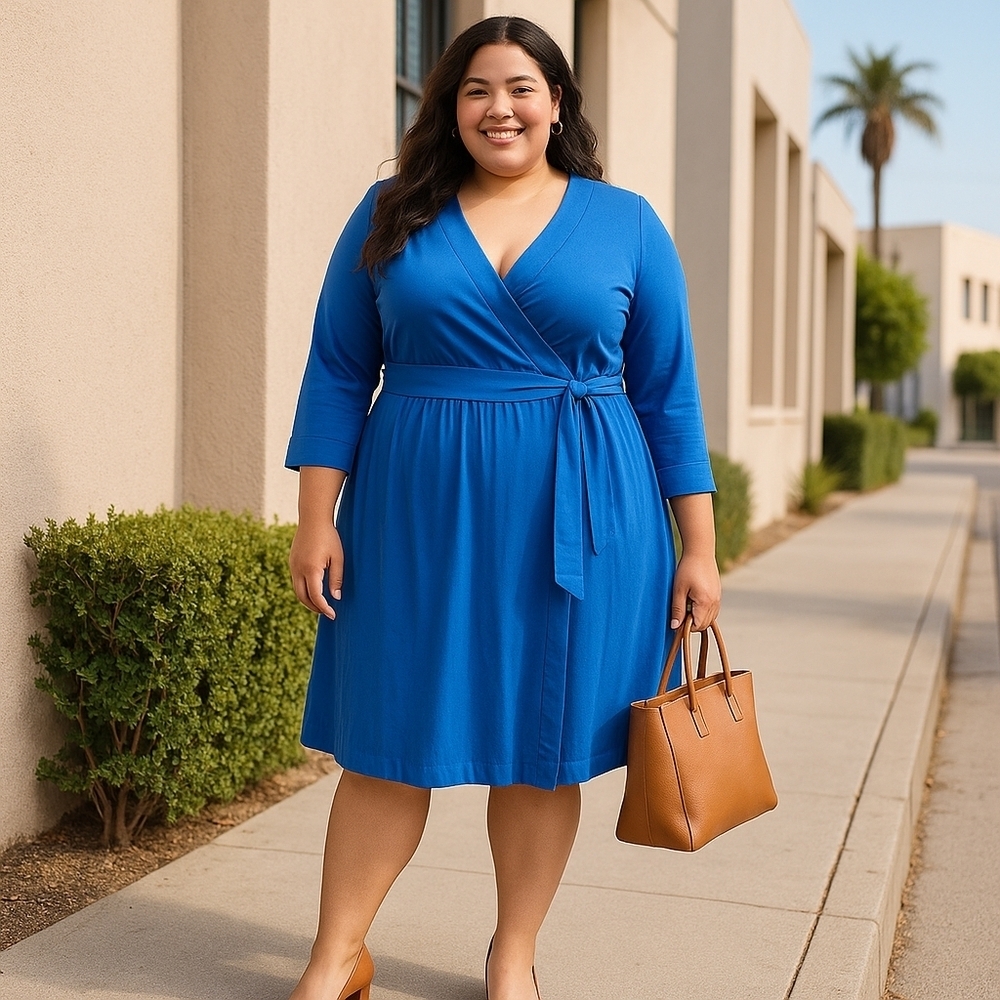 Melissa Masse Made to Measure Blue Wrap Dress - 3X